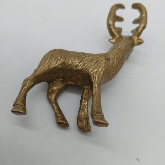 Brass Deer Reindeer Elk Stag Buck Figurine Textured Body 3.5" - Picture 6 of 6